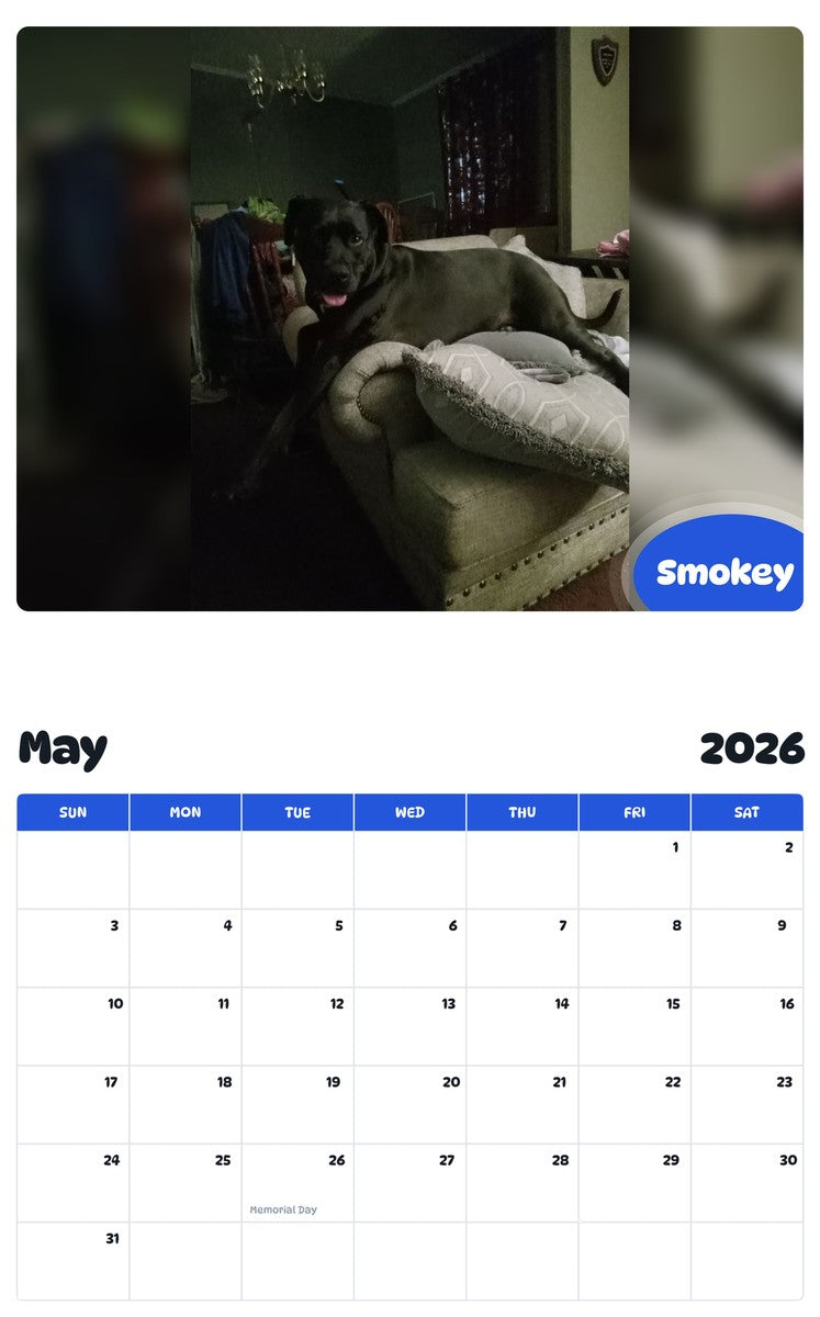 2026 - 2027 Smokey - Pawidols Pet Calendar