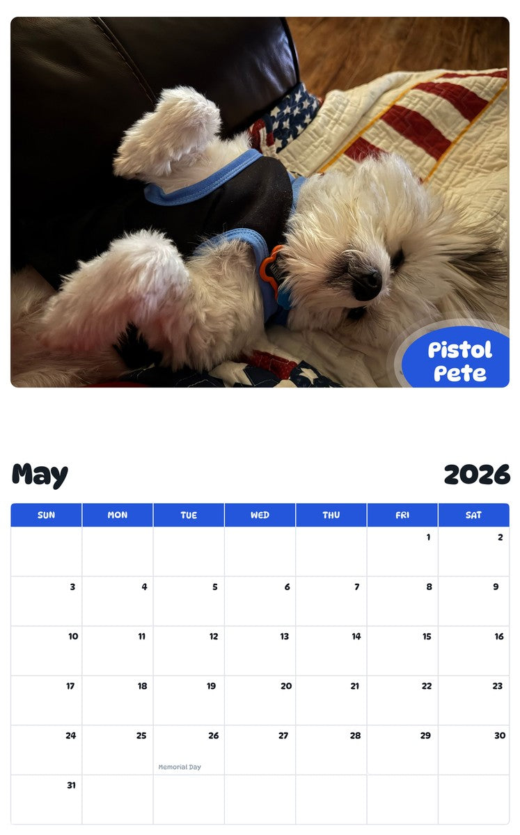 2026 - 2027 Pistol Pete - Pawidols Pet Calendar
