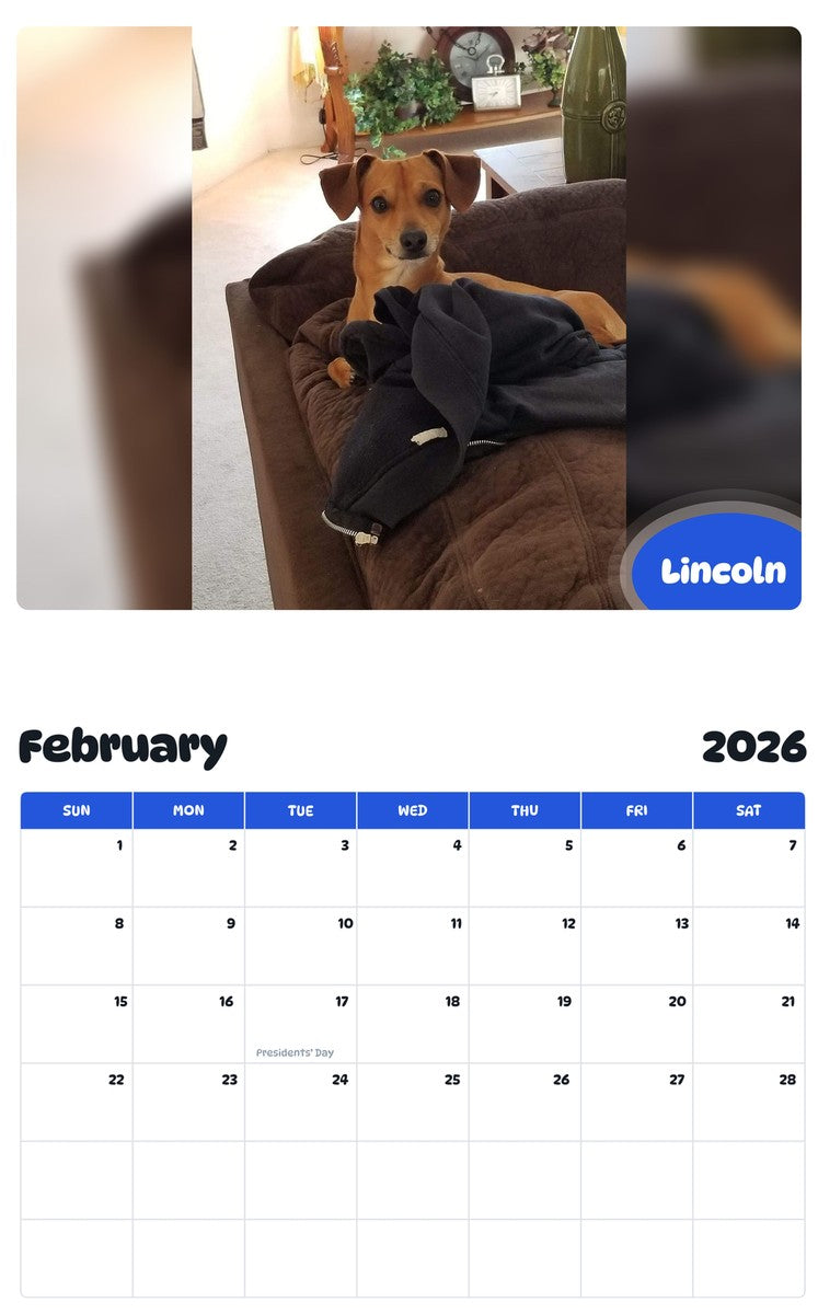 October 2025 - September 2026 Lincoln - Pawidols Pet Calendar