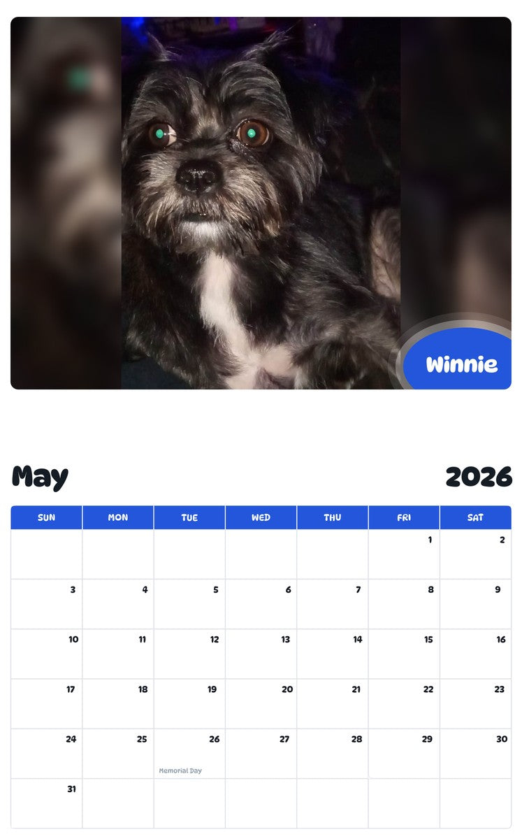 2026 - 2027 Winnie - Pawidols Pet Calendar