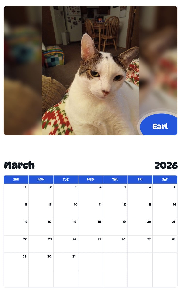 November 2025 - October 2026 Earl - Pawidols Pet Calendar