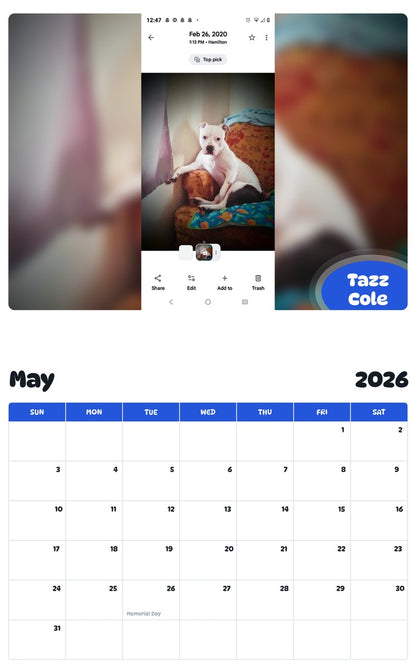 2026 - 2027 Tazz Cole - Pawidols Pet Calendar