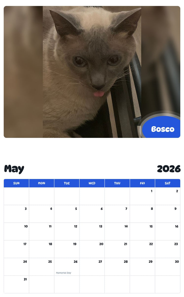 2026 - 2027 Bosco - Pawidols Pet Calendar