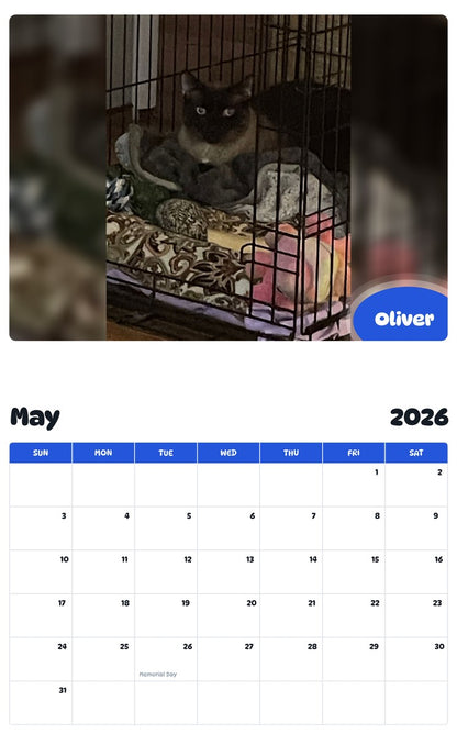 2026 - 2027 Oliver - Pawidols Pet Calendar