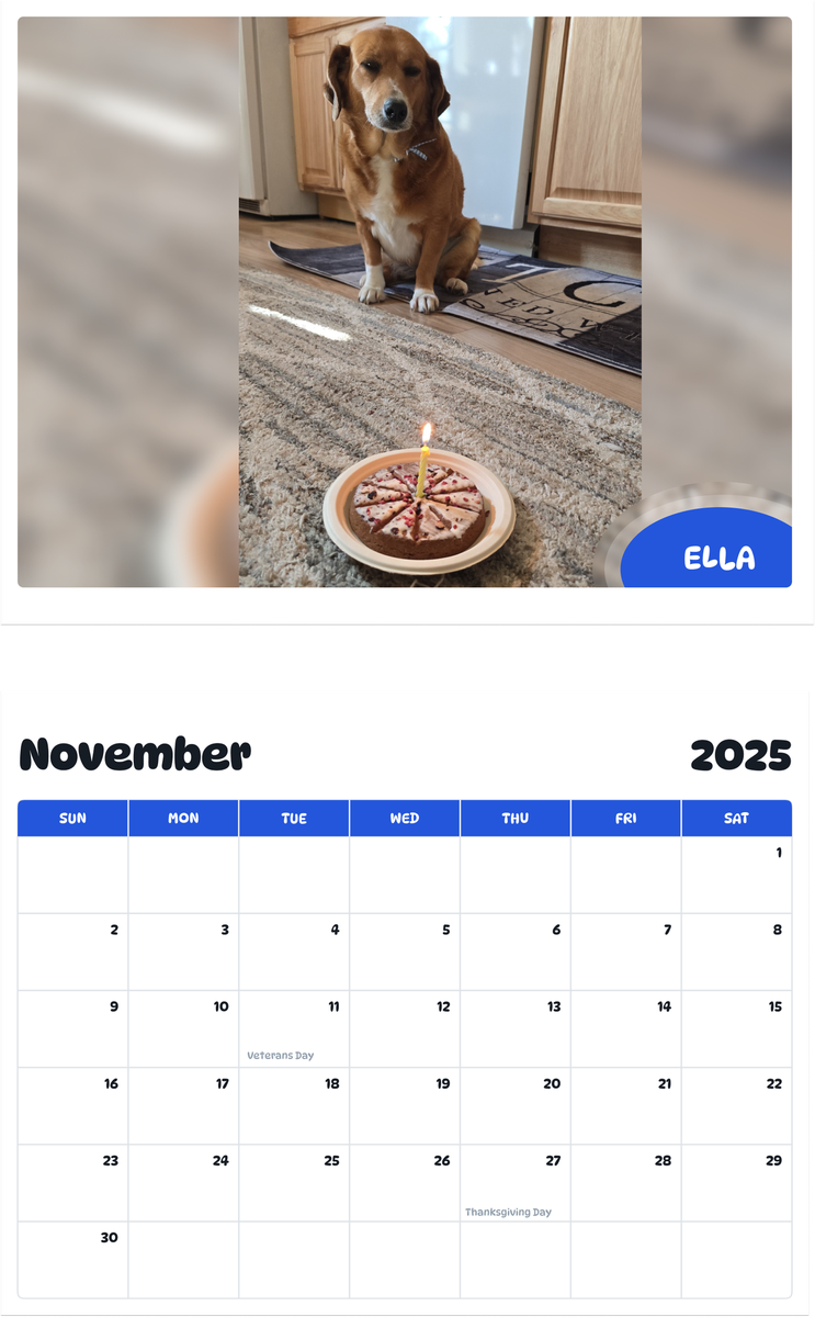 July 2025 - June 2026 Ella - Pawidols Pet Calendar