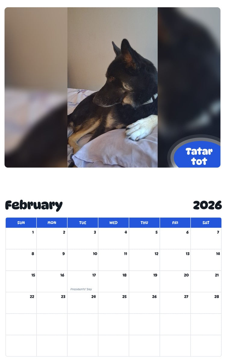 October 2025 - September 2026 Tatar tot - Pawidols Pet Calendar