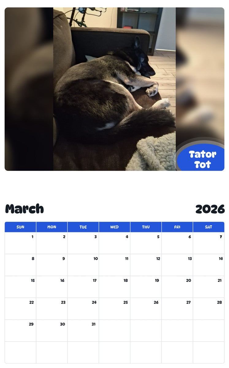 November 2025 - October 2026 Tator Tot - Pawidols Pet Calendar