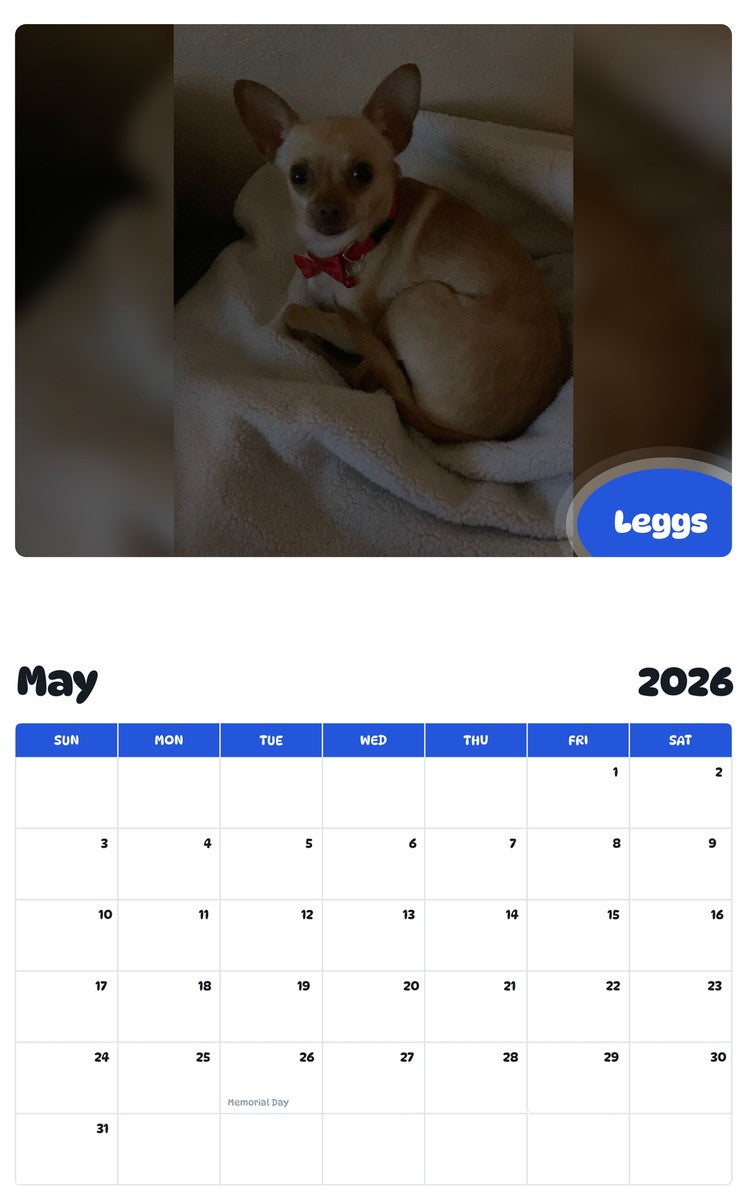 2026 - 2027 Leggs - Pawidols Pet Calendar