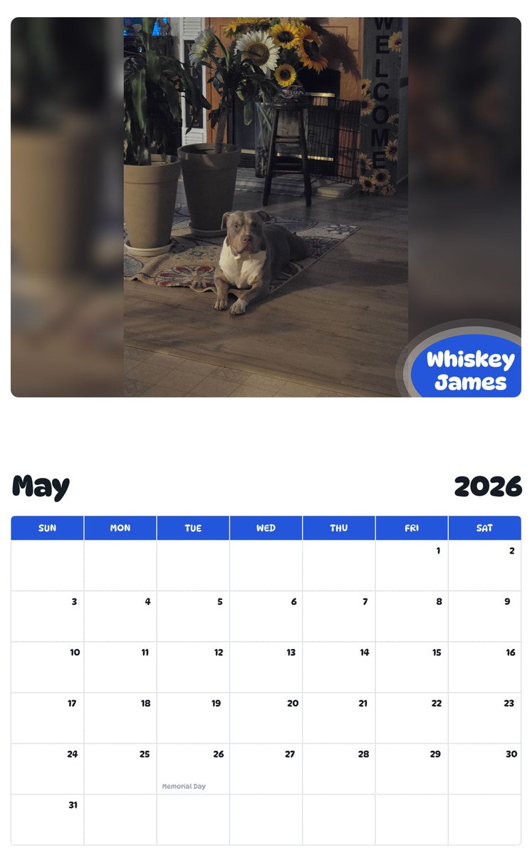 2026 - 2027 Whiskey James - Pawidols Pet Calendar