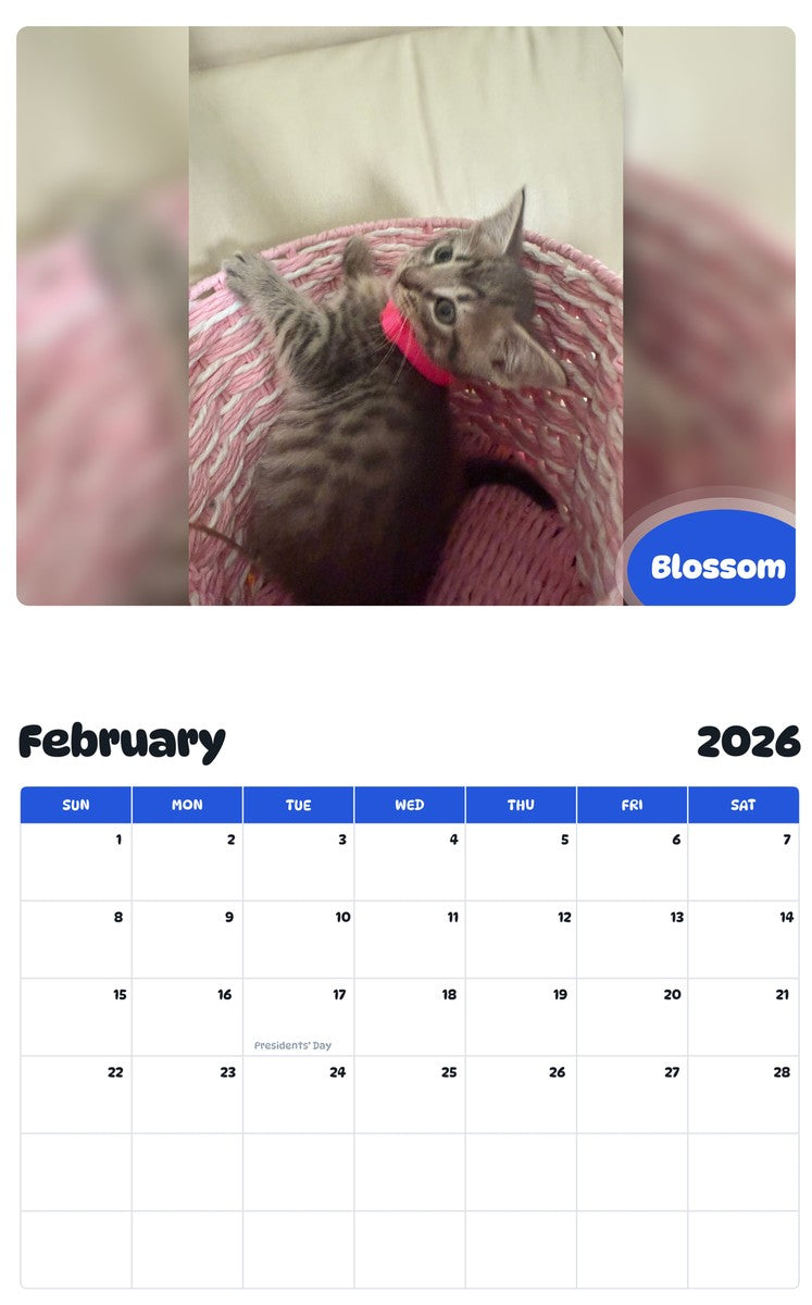 October 2025 - September 2026 Blossom - Pawidols Pet Calendar