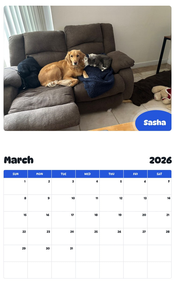 November 2025 - October 2026 Sasha - Pawidols Pet Calendar