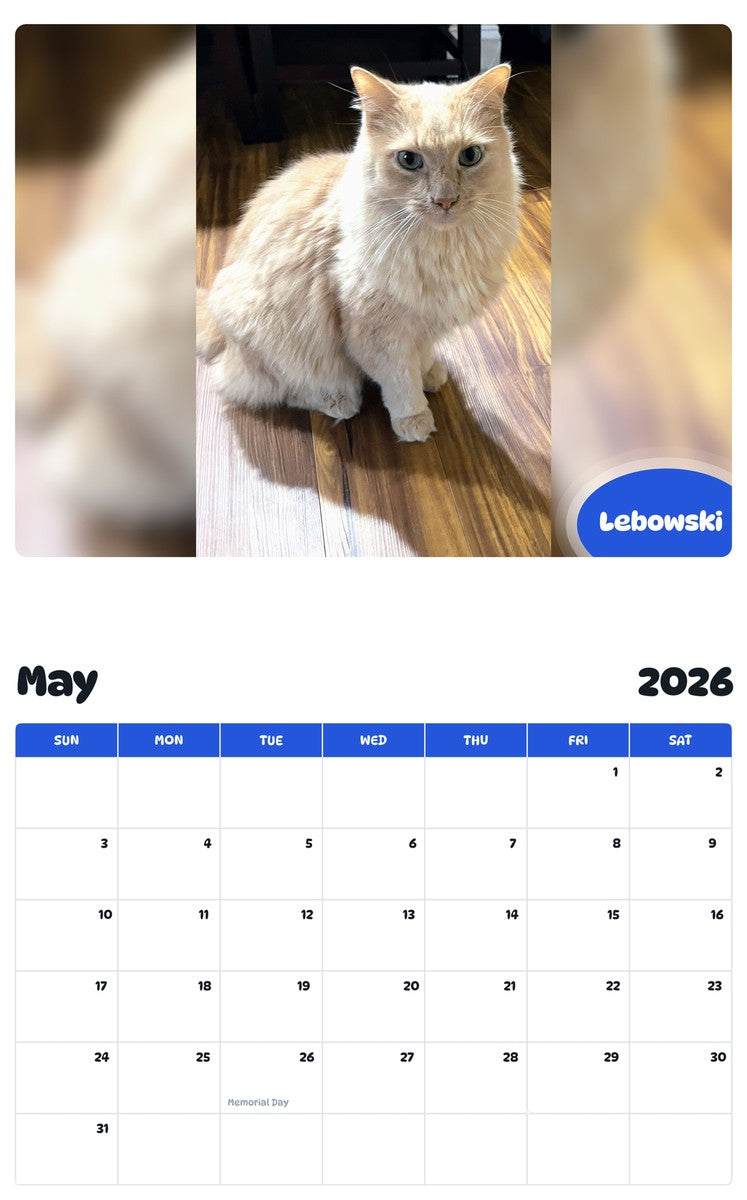 2026 - 2027 Lebowski - Pawidols Pet Calendar