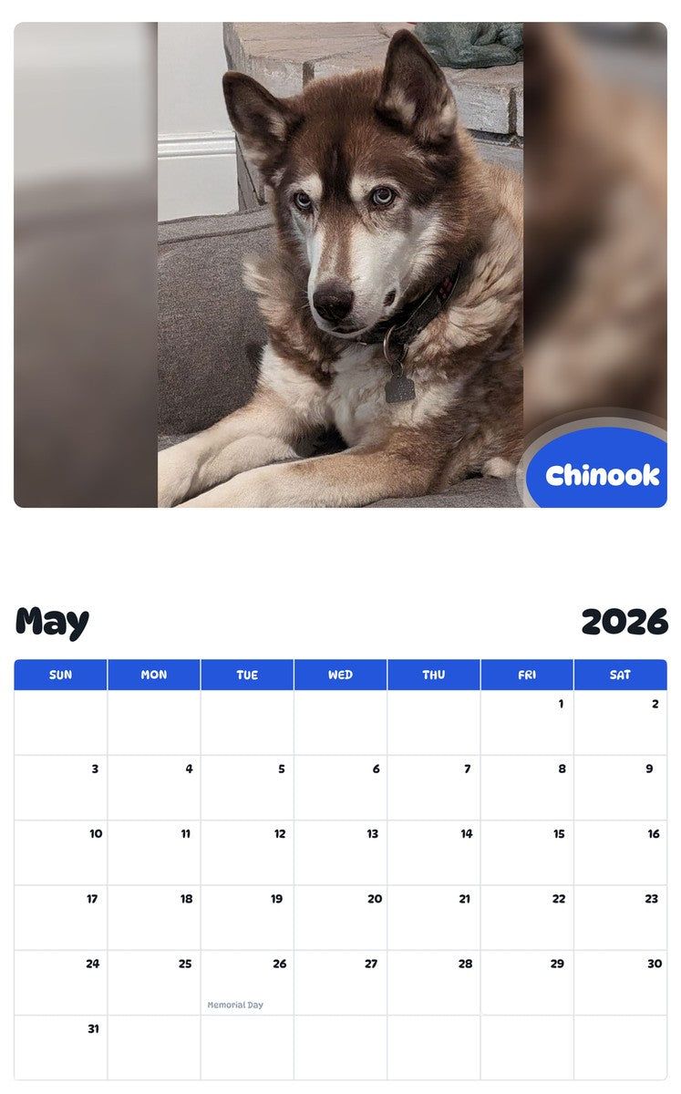 2026 - 2027 Chinook - Pawidols Pet Calendar