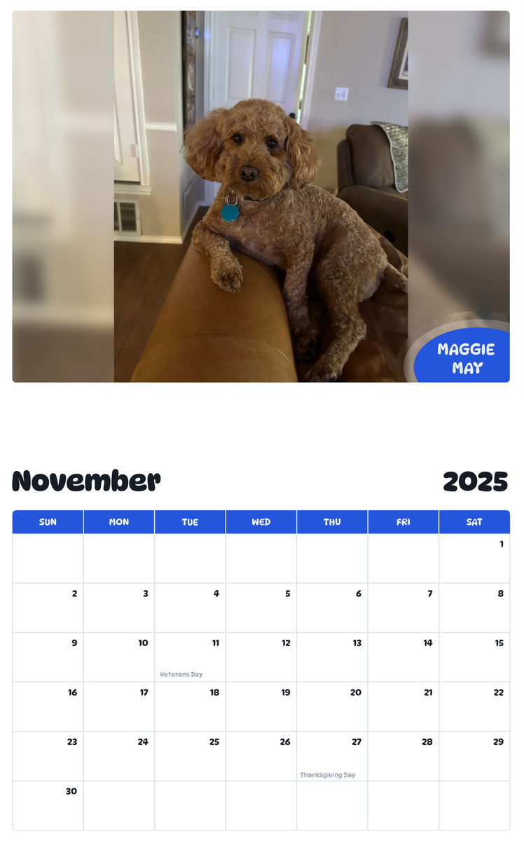 July 2025 - June 2026 Maggie May - Pawidols Pet Calendar
