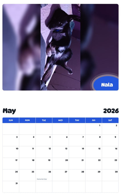 2026 - 2027 Nala - Pawidols Pet Calendar