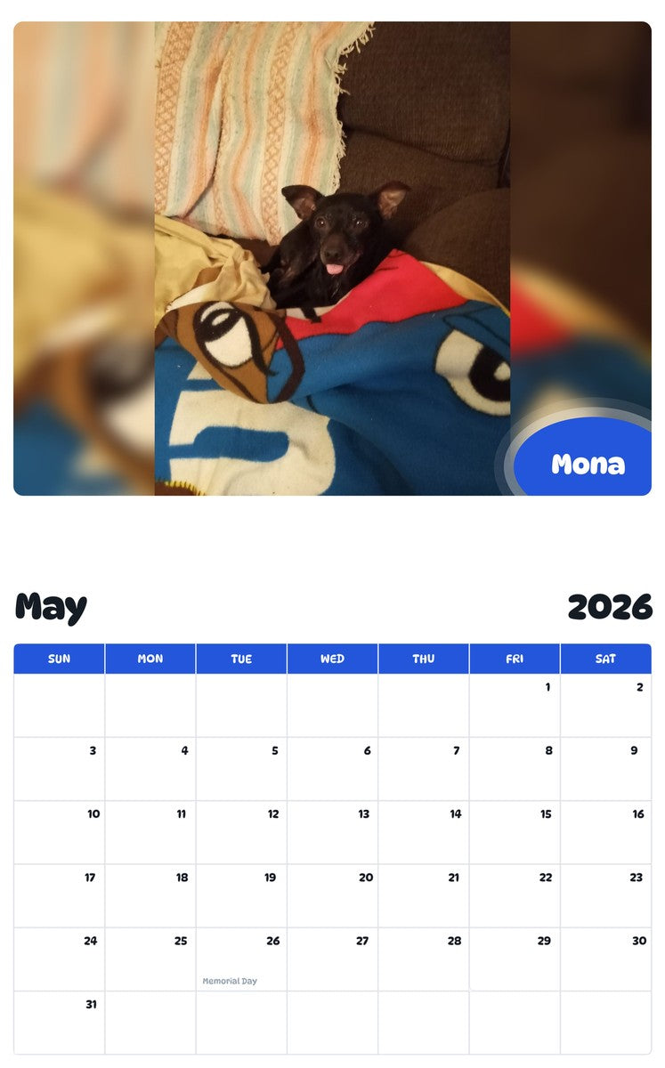 2026 - 2027 Mona - Pawidols Pet Calendar