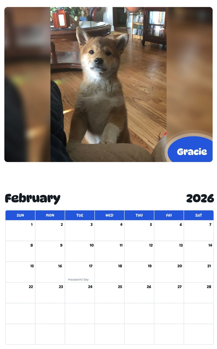 October 2025 - September 2026 Gracie - Pawidols Pet Calendar