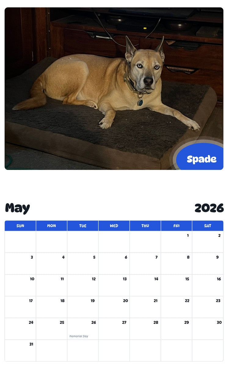 2026 - 2027 Spade - Pawidols Pet Calendar