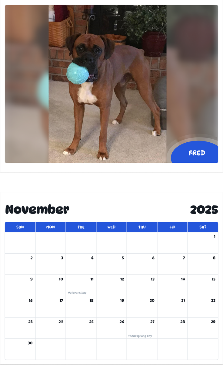 July 2025 - June 2026 Fred - Pawidols Pet Calendar