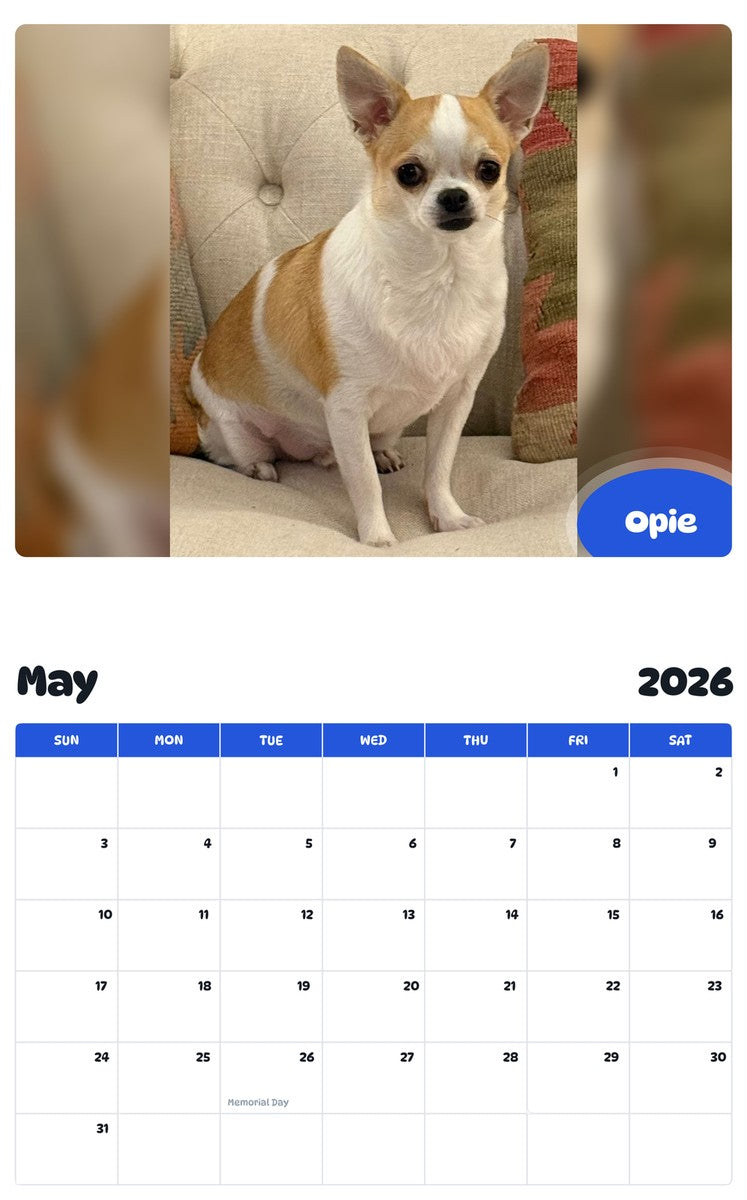 2026 - 2027 Opie - Pawidols Pet Calendar