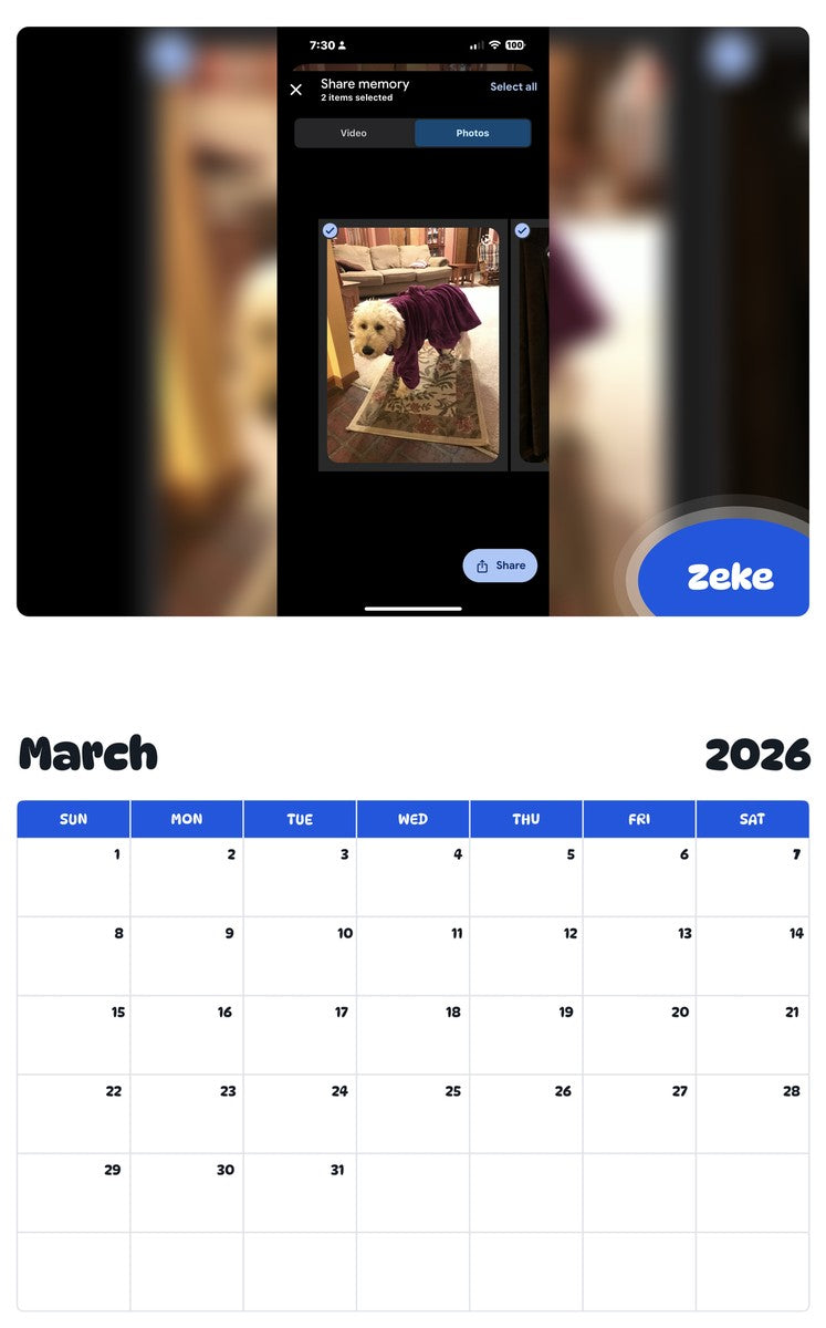 November 2025 - October 2026 Zeke - Pawidols Pet Calendar