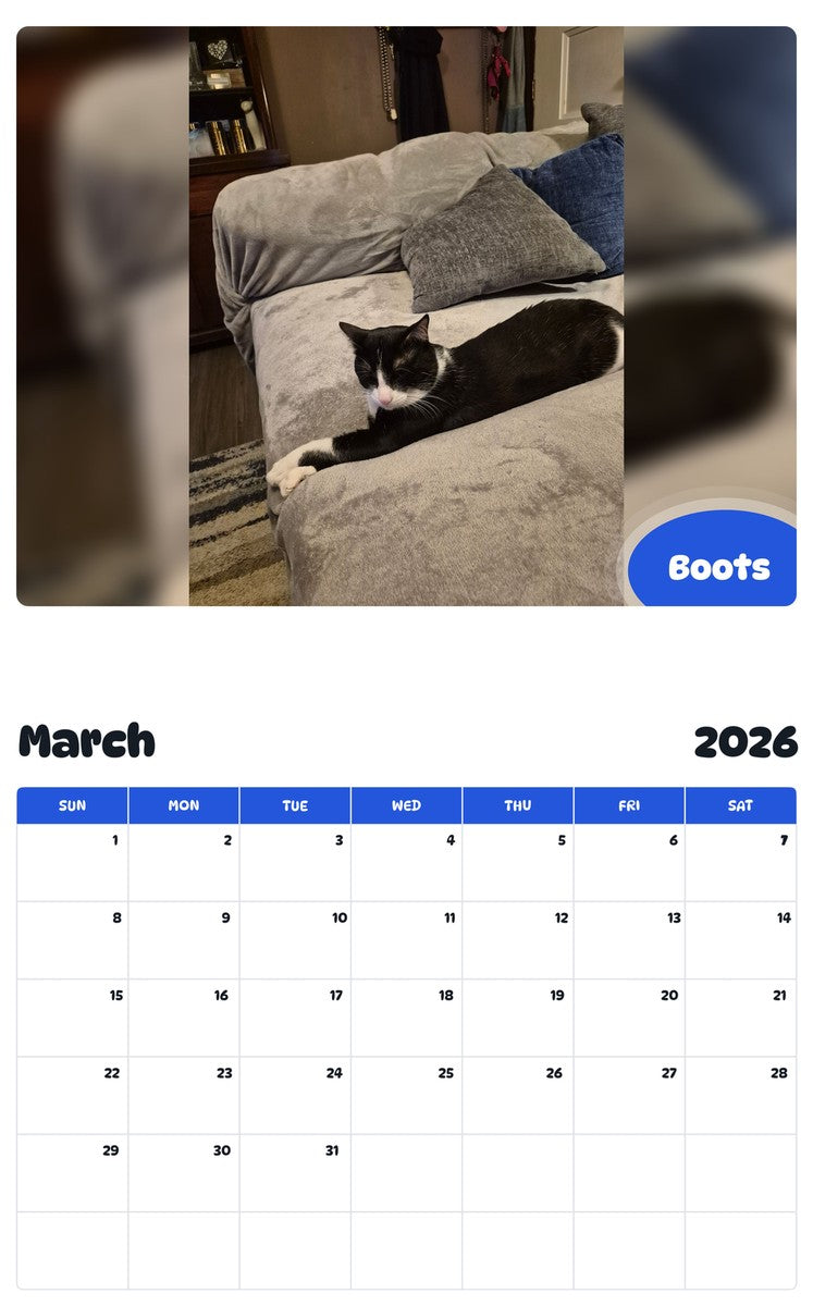 November 2025 - October 2026 Boots - Pawidols Pet Calendar