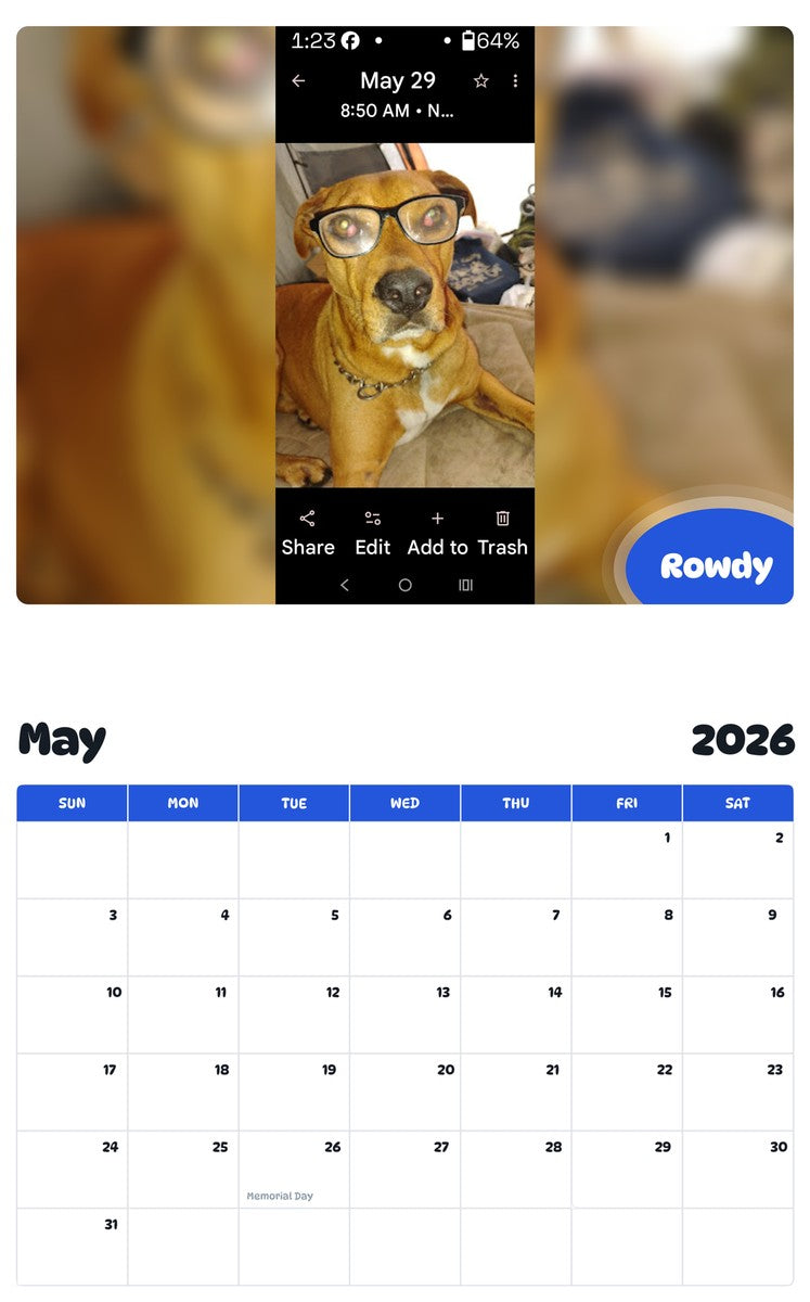 2026 - 2027 Rowdy - Pawidols Pet Calendar