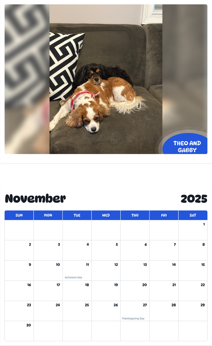 July 2025 - June 2026 Theo and Gabby - Pawidols Pet Calendar