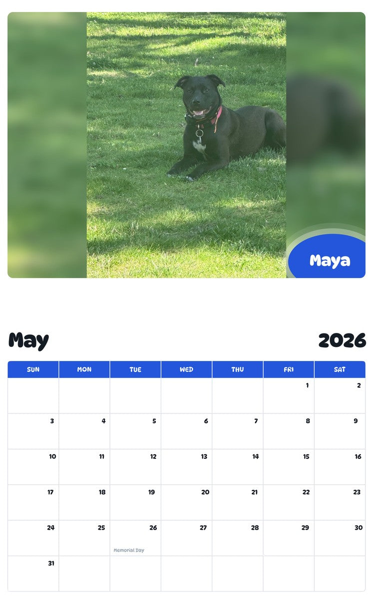 2026 - 2027 Maya - Pawidols Pet Calendar