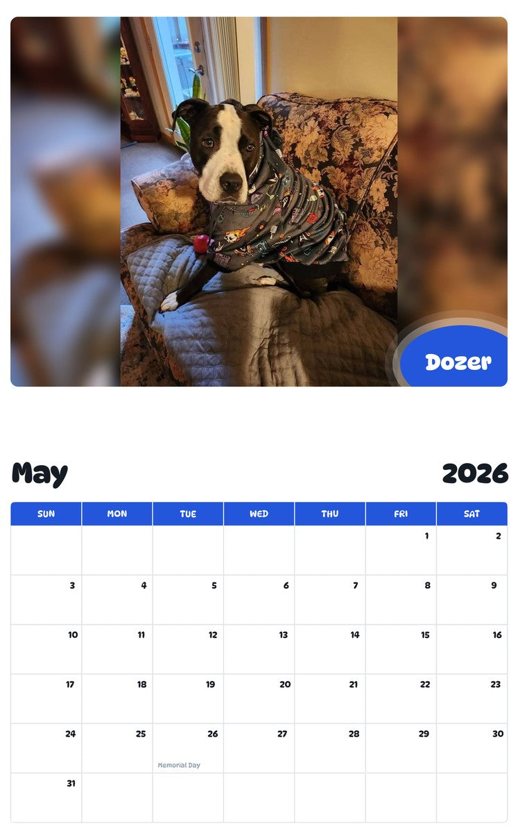 2026 - 2027 Dozer - Pawidols Pet Calendar