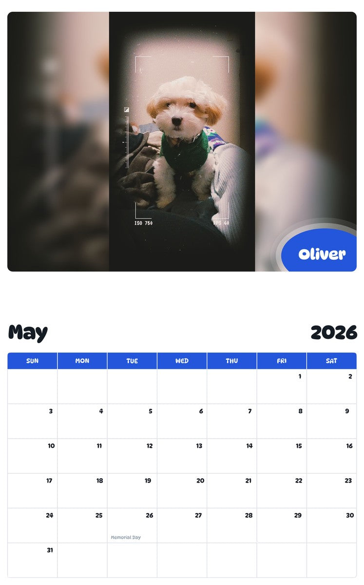 2026 - 2027 Oliver - Pawidols Pet Calendar