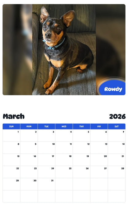 November 2025 - October 2026 Rowdy - Pawidols Pet Calendar