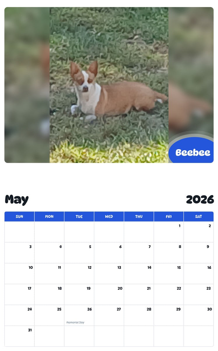 2026 - 2027 Beebee - Pawidols Pet Calendar