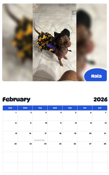 October 2025 - September 2026 Nala - Pawidols Pet Calendar
