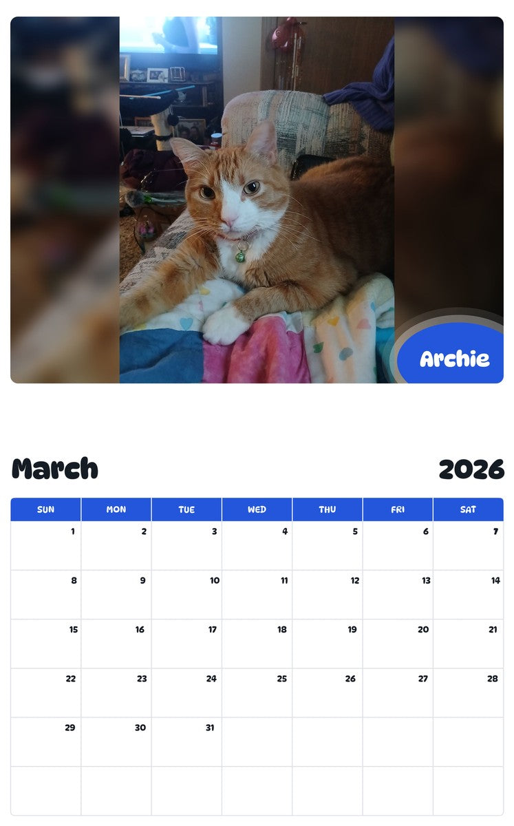November 2025 - October 2026 Archie - Pawidols Pet Calendar