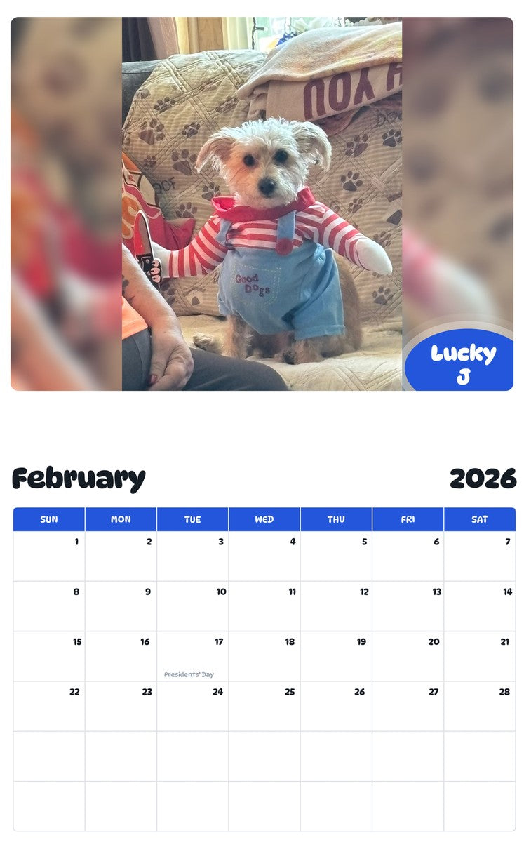 October 2025 - September 2026 Lucky J - Pawidols Pet Calendar