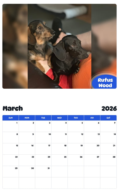 November 2025 - October 2026 Rufus Wood - Pawidols Pet Calendar
