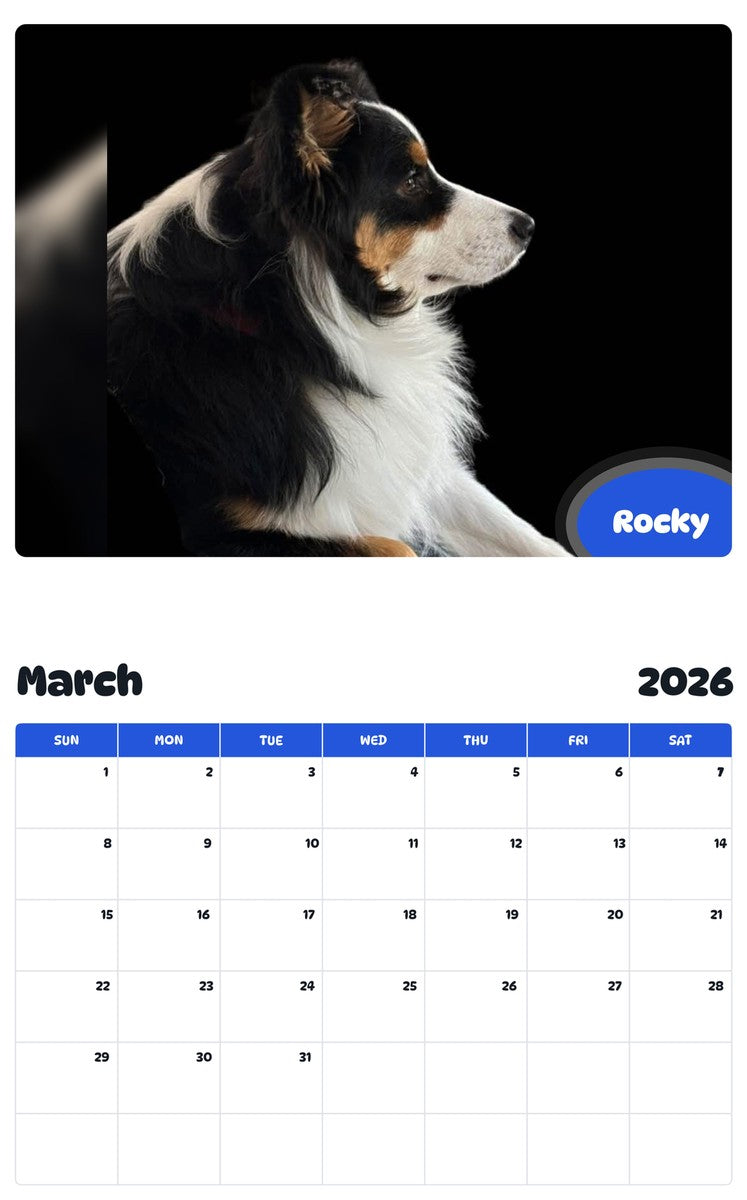 November 2025 - October 2026 Rocky - Pawidols Pet Calendar