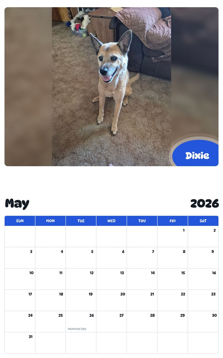 2026 - 2027 Dixie - Pawidols Pet Calendar