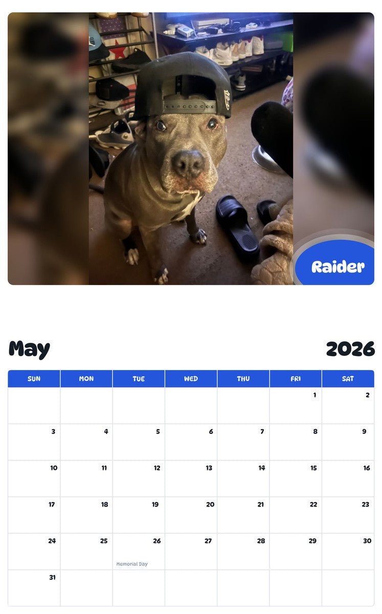 2026 - 2027 Raider - Pawidols Pet Calendar