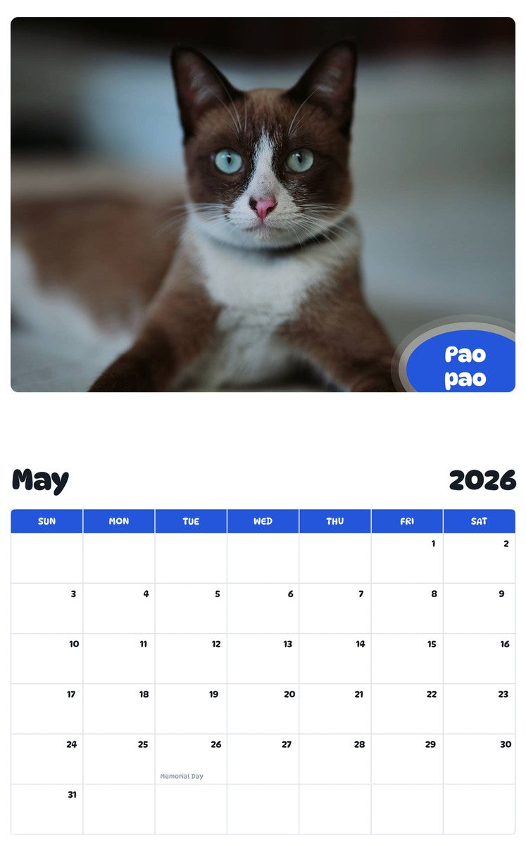 2026 - 2027 Pao pao - Pawidols Pet Calendar