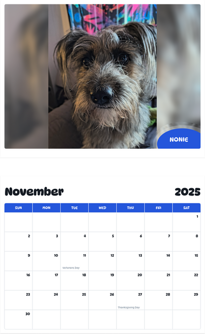 July 2025 - June 2026 Nonie - Pawidols Pet Calendar
