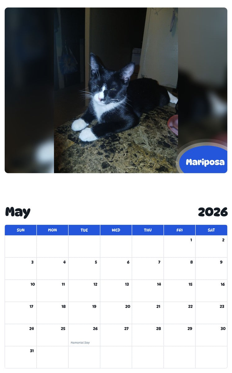 2026 - 2027 Mariposa - Pawidols Pet Calendar