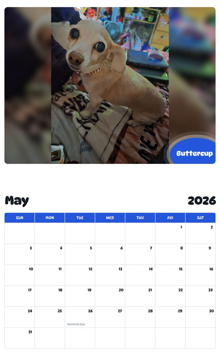 2026 - 2027 Buttercup - Pawidols Pet Calendar
