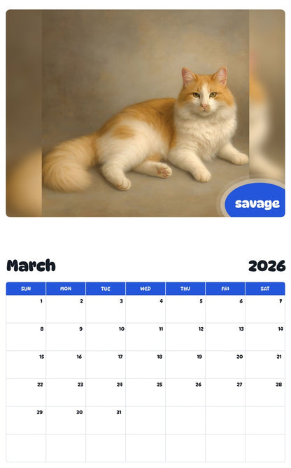 November 2025 - October 2026 savage - Pawidols Pet Calendar