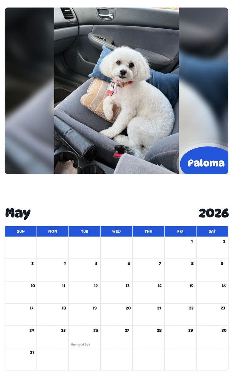 2026 - 2027 Paloma - Pawidols Pet Calendar