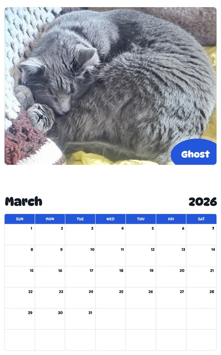 November 2025 - October 2026 Ghost - Pawidols Pet Calendar