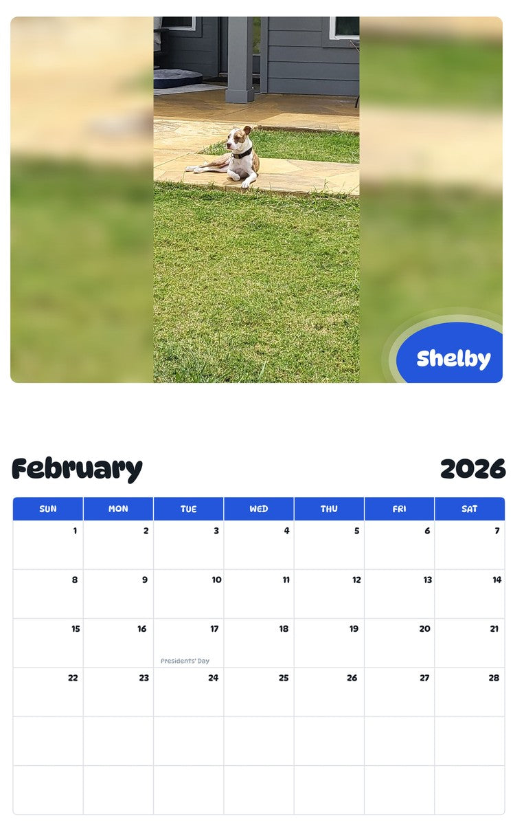 October 2025 - September 2026 Shelby - Pawidols Pet Calendar