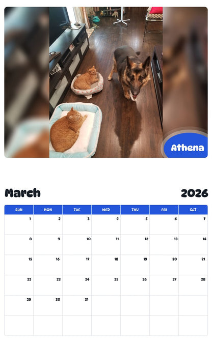 November 2025 - October 2026 Athena - Pawidols Pet Calendar