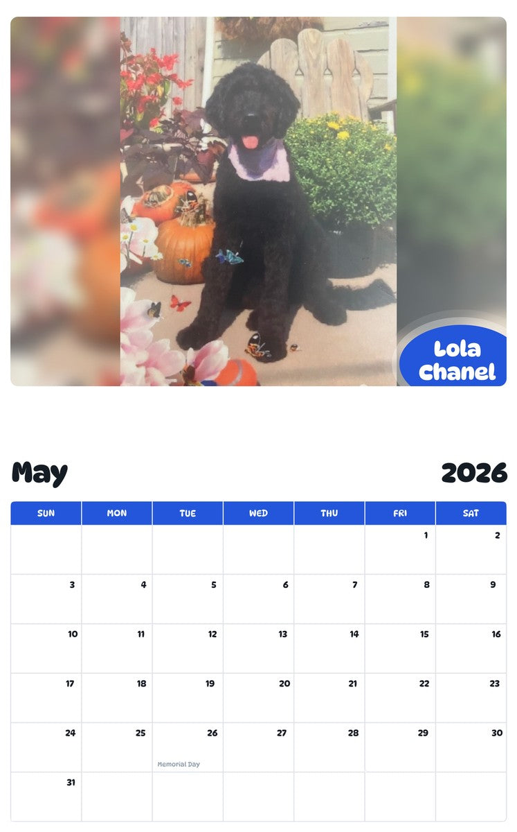 2026 - 2027 Lola Chanel - Pawidols Pet Calendar